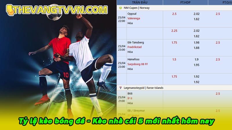 Tỷ lệ kèo bóng đá - Kèo nhà cái 5 mới nhất hôm nay